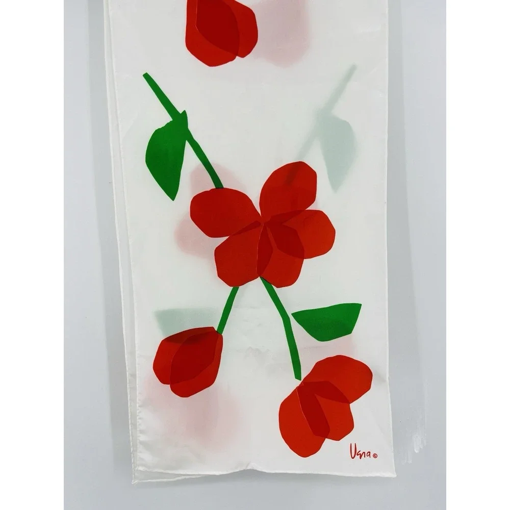 Vintage Veresa by Vera Scarf Red Poppies Tulips Rectangle Polyester 45
